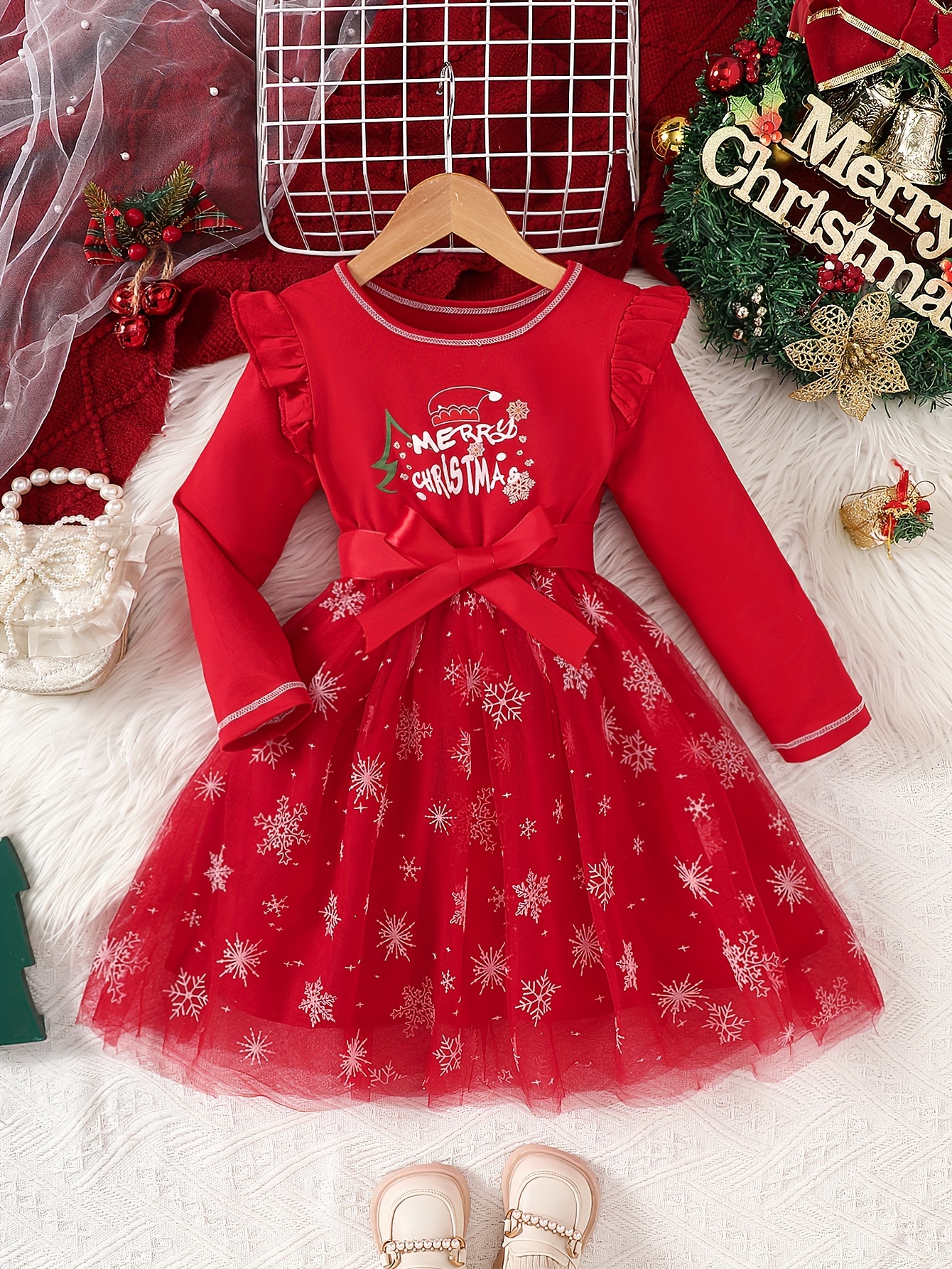 autumn and winter christmas girls' leopard print santa claus snowflake polka  dot print long sleeve dress -one | High-quality & Affordable | Temu