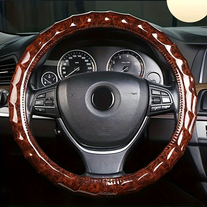 

New Style Durable Anti-slip Pu Leather Peach Wood Grain Car Steering Wheel Cover With Round Handle - Interior Modification For Enhanced Grip And Comfort