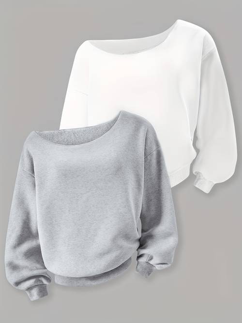 damen herbst winter 2-teiliges set lässig bequem vielseitig off-shoulder stil einfarbig sportliches oberteil