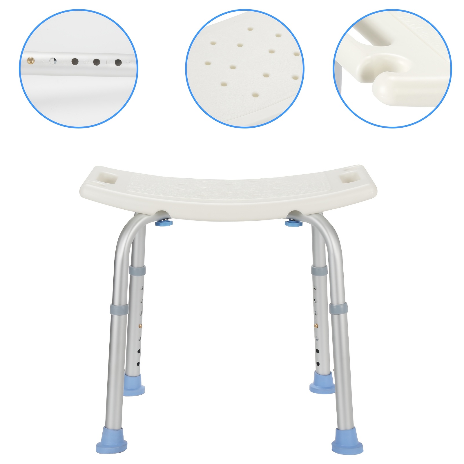 Image of Square Shower Stool, Adjustable Height 35-55cm Shower Chair, Non-slip Bath Stool For Elderly, Safe Aluminum Shower Seat, Lightweight Bathtub Seat, 180kg Load-bearing, Quick Assembly