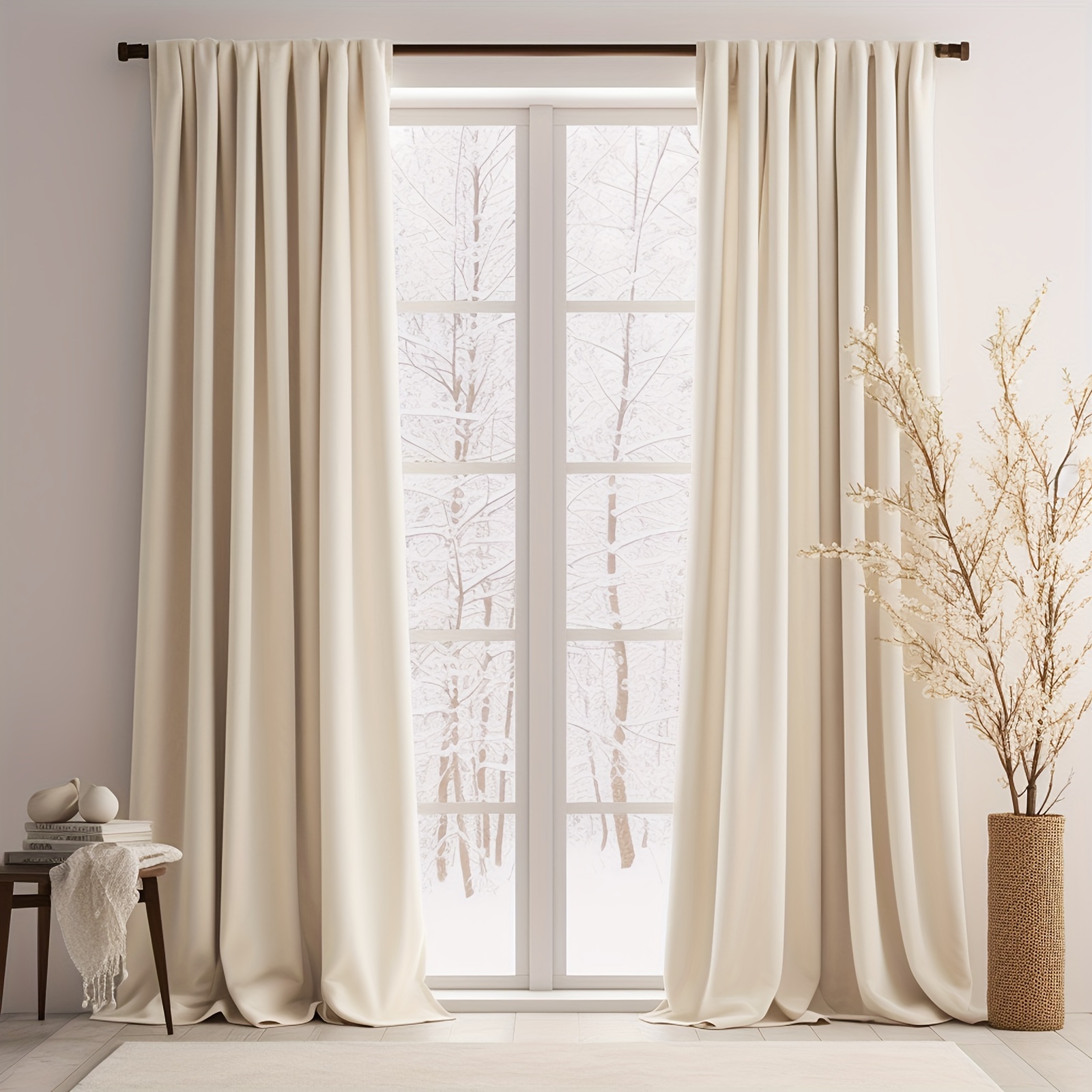 TEMU 2pcs Light Filtering Velvet Curtains - Solid Color Golden Curtains, Thermal Insulated Luxury Drapes For Bedroom Room Darkening Window Treatments