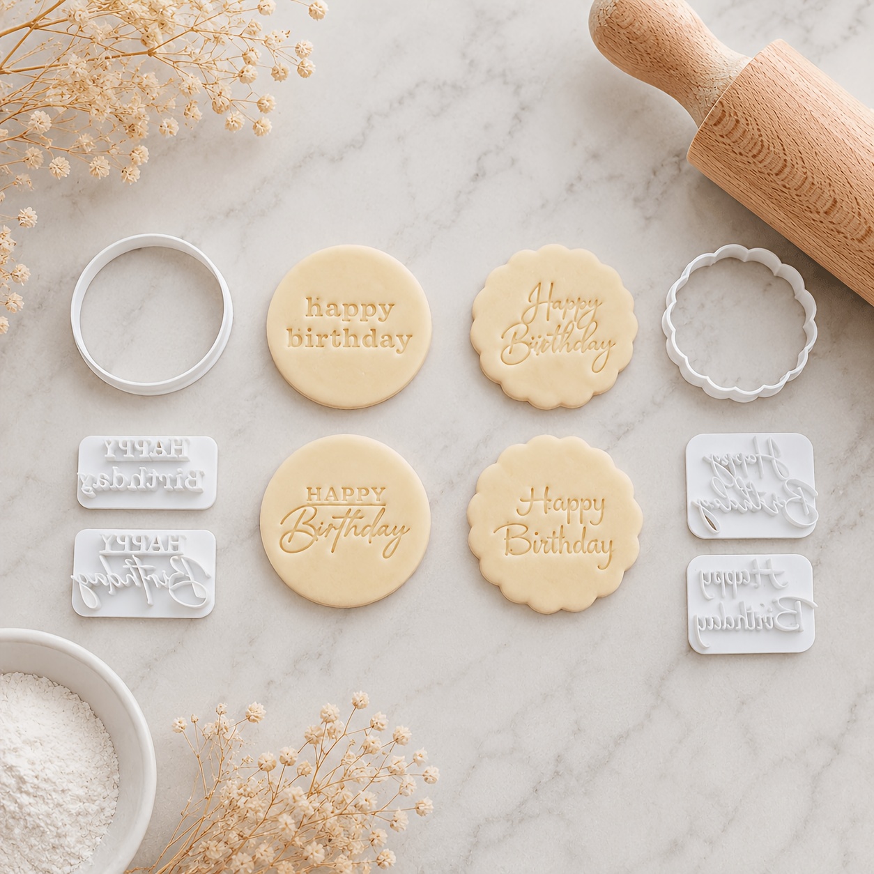 Happy Birthday Pattern Round Polymer Clay Cutter and Stamp Set
