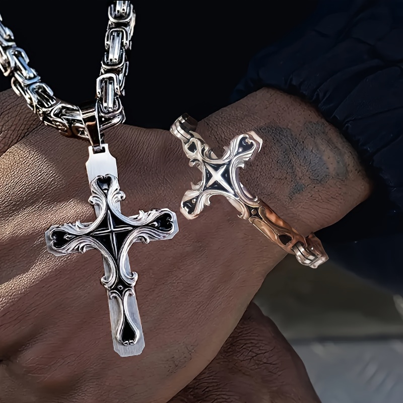 Stainless Steel Cuban Chain Necklace and Bracelet Set Image 3