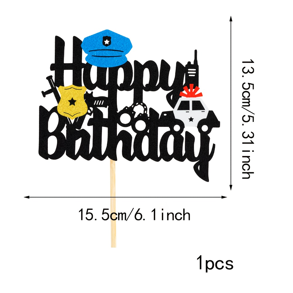 1-pack Police Birthday Cake Topper, Officer Theme Police Decoration For Boys, Girls, Men, Happy Birthday Retirement Party Supplies, Black Glitter Decor