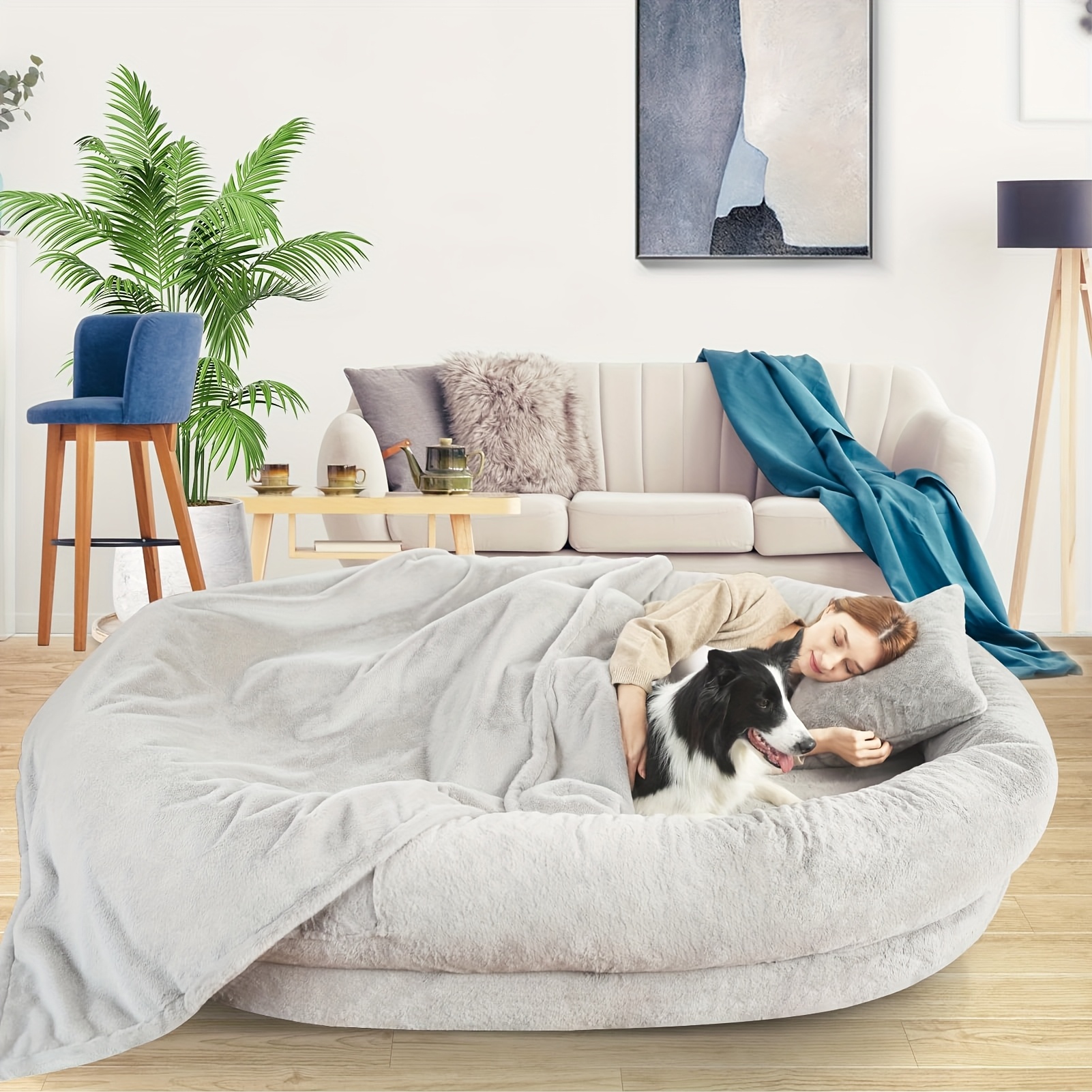 large orthopedic dog bed washable   fur pet bed for humans dogs all breeds sizes shared   bed for couples   indoor outdoor couch replacement easy clean shared napping bed indoor outdoor pet bed cozy lounging spot durable pet bed Product details 7