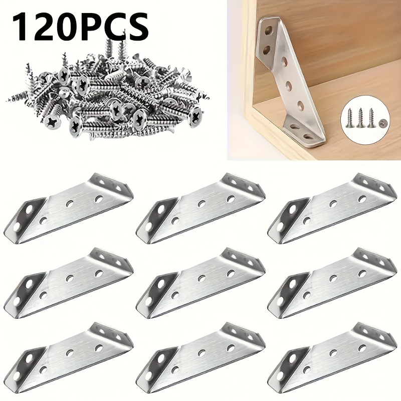 

120-piece Set 304 Stainless Steel Corner Braces - Heavy-duty Metal L-shaped Angle Brackets For Wood Frame Joint