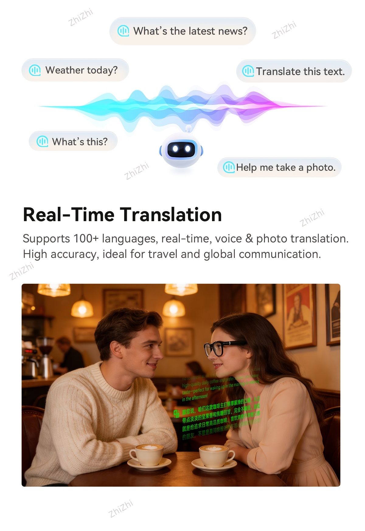 Zhizhi Ai Smart Glasses Ai with Camera And Audio for Men Women 4K with Charging Case Ai Smart Glasses Video Recording Chatgpt 800W Connect to Phone Equipped with a Chatgpt Translator And Dual Microphones for Noise Reduction