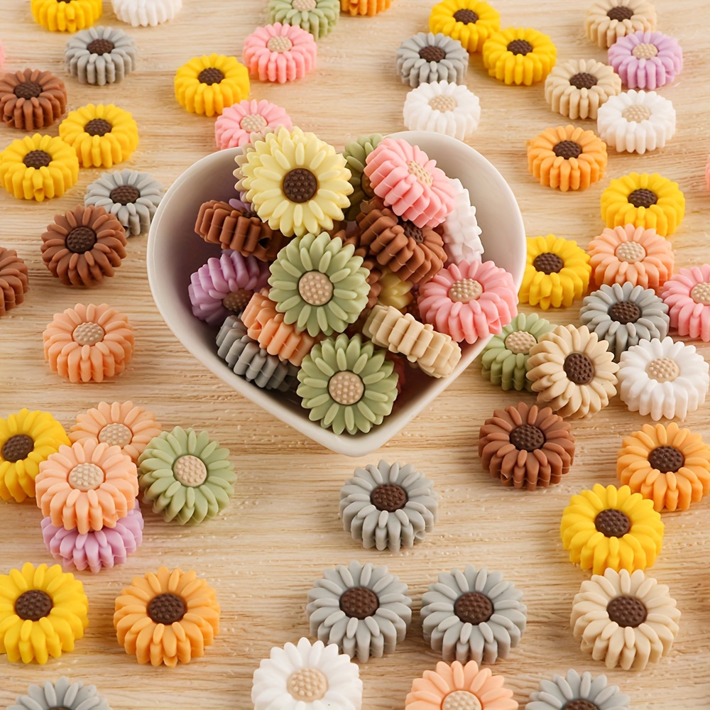 

10pcs Silicone Sunflower Beads, 20mm, Assorted Colors For Diy Crafts, Keychains, And Bag Charms