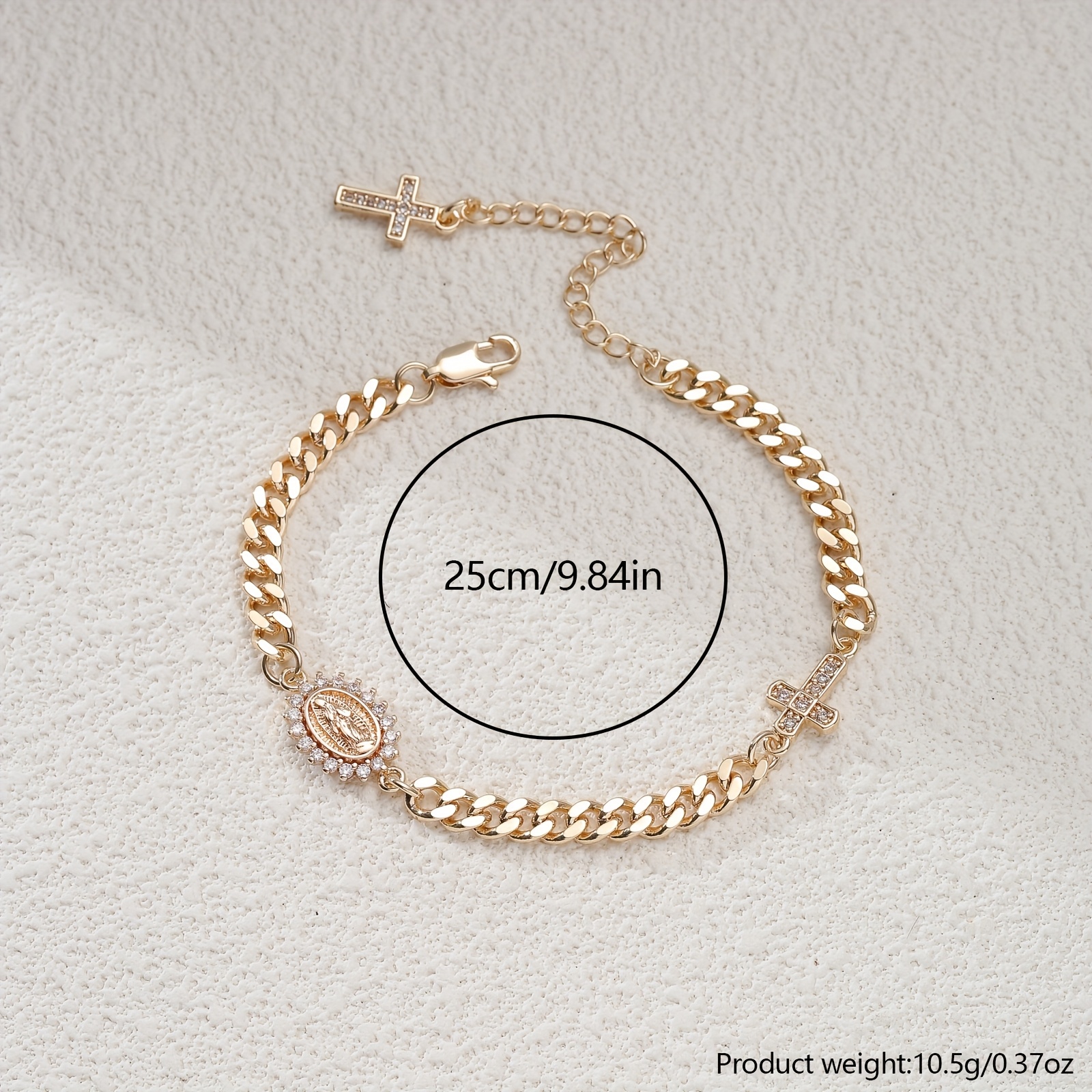 14K Gold-Plated Cross Bracelet with Cubic Zirconia