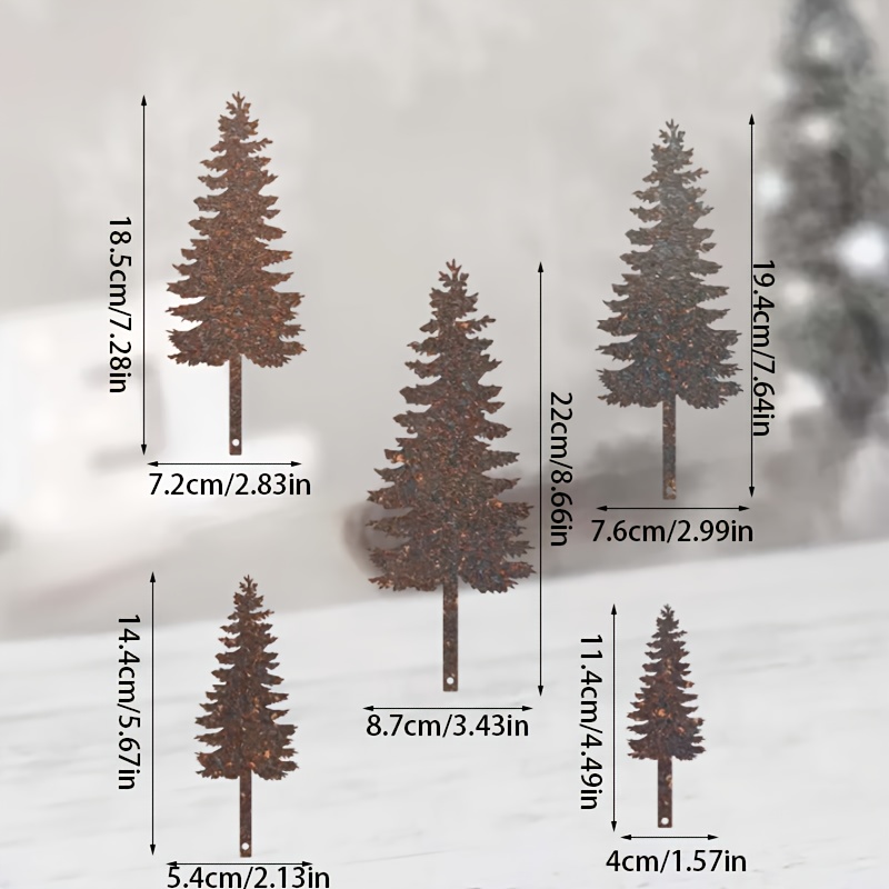 5pcs Rusty Metal Pine Tree Decor (without Base), Ornament Decorations