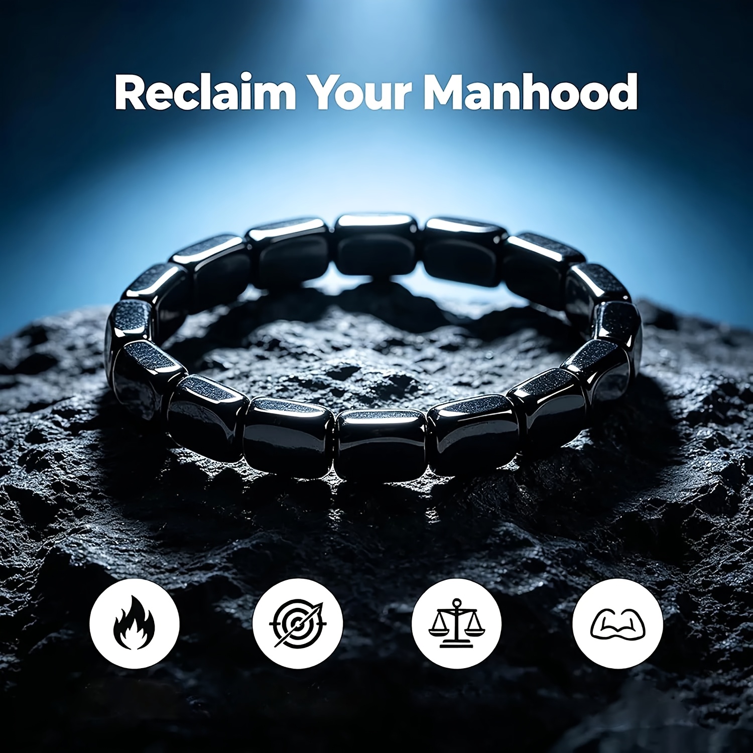 Men's Natural Hematite Bracelet with Eye Stone Beads