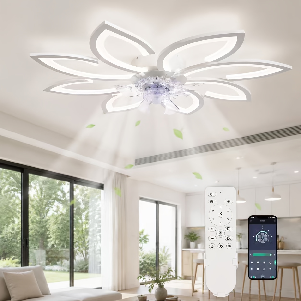 Image of Equipped With Led Lights, Modern Fan, 3 , Adjustable 6-speed Wind Speed, Smooth Operation, Strong Atmosphere, Suitable For Bedrooms, Kitchens, And Living Rooms