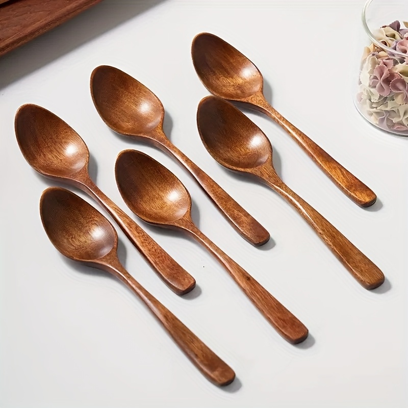 E-shop 3er/6er Set Holzlöffel, Kreative Kaffee Löffel, Dessertlöffel, Holzbesteck Geeignet für Mahlzeiten, Abendessen, Desserts, Kaffee und Milch -