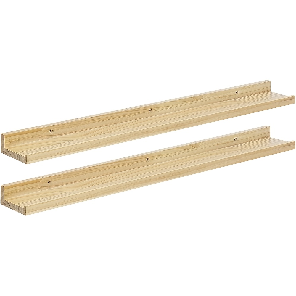 2pcs Set Of 2 Wooden Wall Shelves, Hanging Shelves, Floating Shelves, Picture Rail, Wall Decoration For Living Room, Bedroom, Kitchen, Bathroom, 10 Kg Capacity, Colour