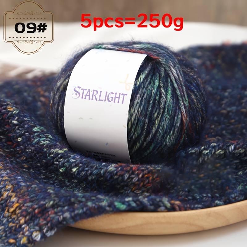 TEMU 250g/5pcs Starry Gradient Tie-dye Hand-crocheted Medium-weight Yarn, Long-wool Blend Double-pointed Needle Yarn, Beautifully Colored Yarn Ball,
