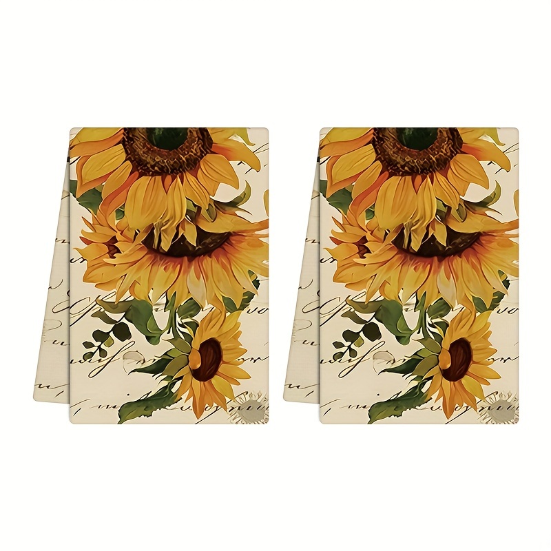 

2pcs Sunflower Design Dish Cloths, Retro Style Polyester Kitchen Towels, Festive Floral Wipe Cloths, 16x24 Inches Holiday Cleaning Supplies