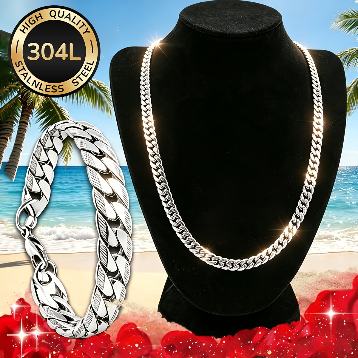 2pcs Men's Jewelry Set with Cleaning Cloth, Casual Style