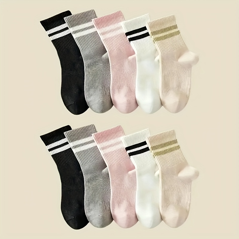 Par de 5/10 Calcetines Largos a la Rodilla para Mujer a Rayas, 95% Poliéster, 5% Spandex, Cómodos y Versátiles, Tela, Lavables a Máquina