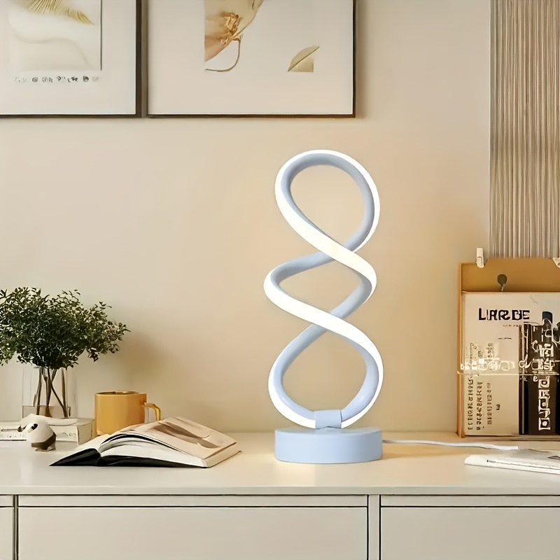 TEMU 2pcs Spiral Led Table Lamp, Dimmable Push Button Control Desk Light, Supply, Button Switch, Indoor Use For Bedroom, Living Room, Office, Coffe