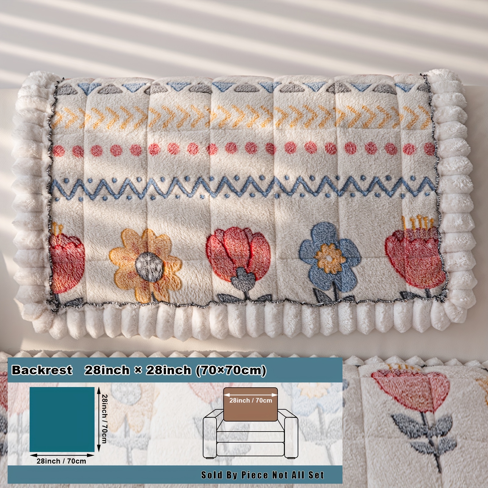 TEMU 1pc Fashionable Plush Sofa Cushion, Flower And Rabbit Pattern, Pet-friendly, Edging, Compatible With Armchair And Backrest Combination Sofa,