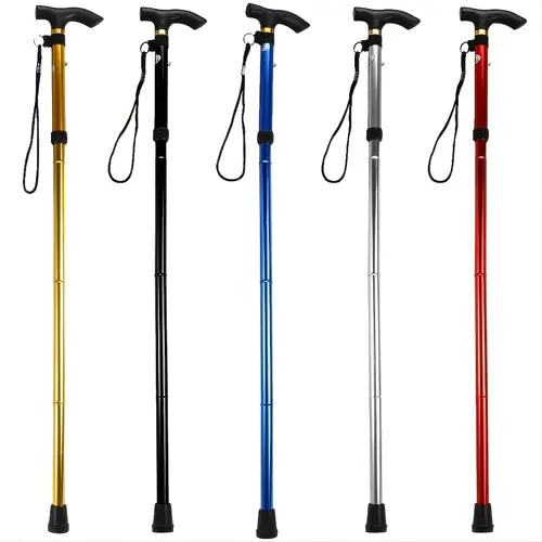 4 section ultra lightweight adjustable stick heavy duty aluminum alloy telescopic hiking cane with non slip rubber tip quick lock mechanism folding trekking pole for seniors teens hiking camping travel compact folding design for easy carry hiking accessories aid ergonomic