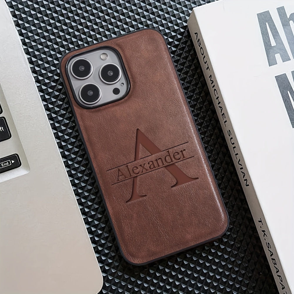 TEMU Phone Case - Luxury Personalized Case For Iphone 18 17 16 15 14 13 12 11 Pro Max Customized Initials Name Laser Engraving Lambskin Faux Leather