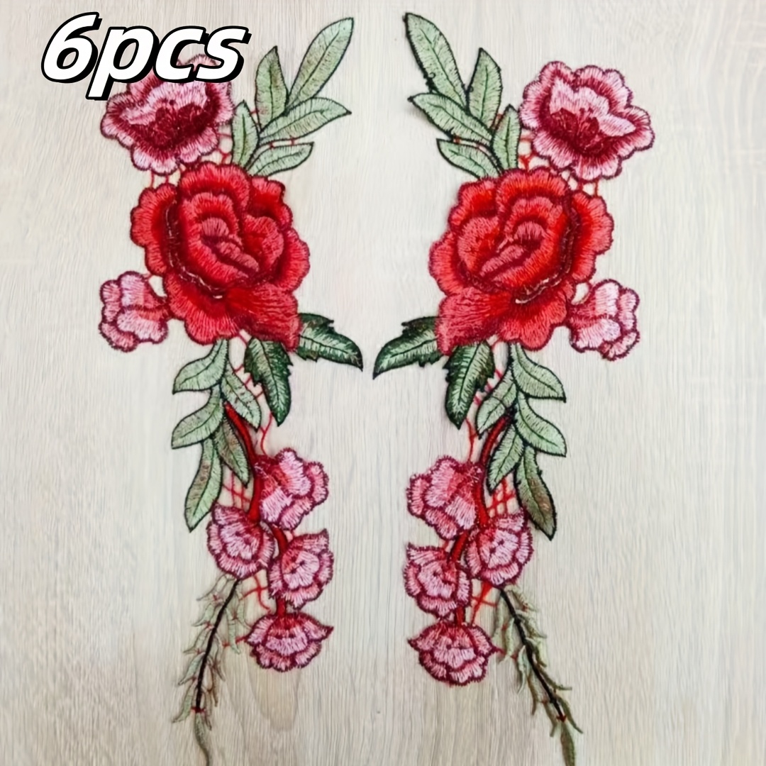 E-shop 6 Stück leuchtend rote florale Stickerei-Patches, elegante Stoff-Patches, Reparatur-Aufkleber, bestickte Spitzen-Dekor-Spitze, geeignet zum