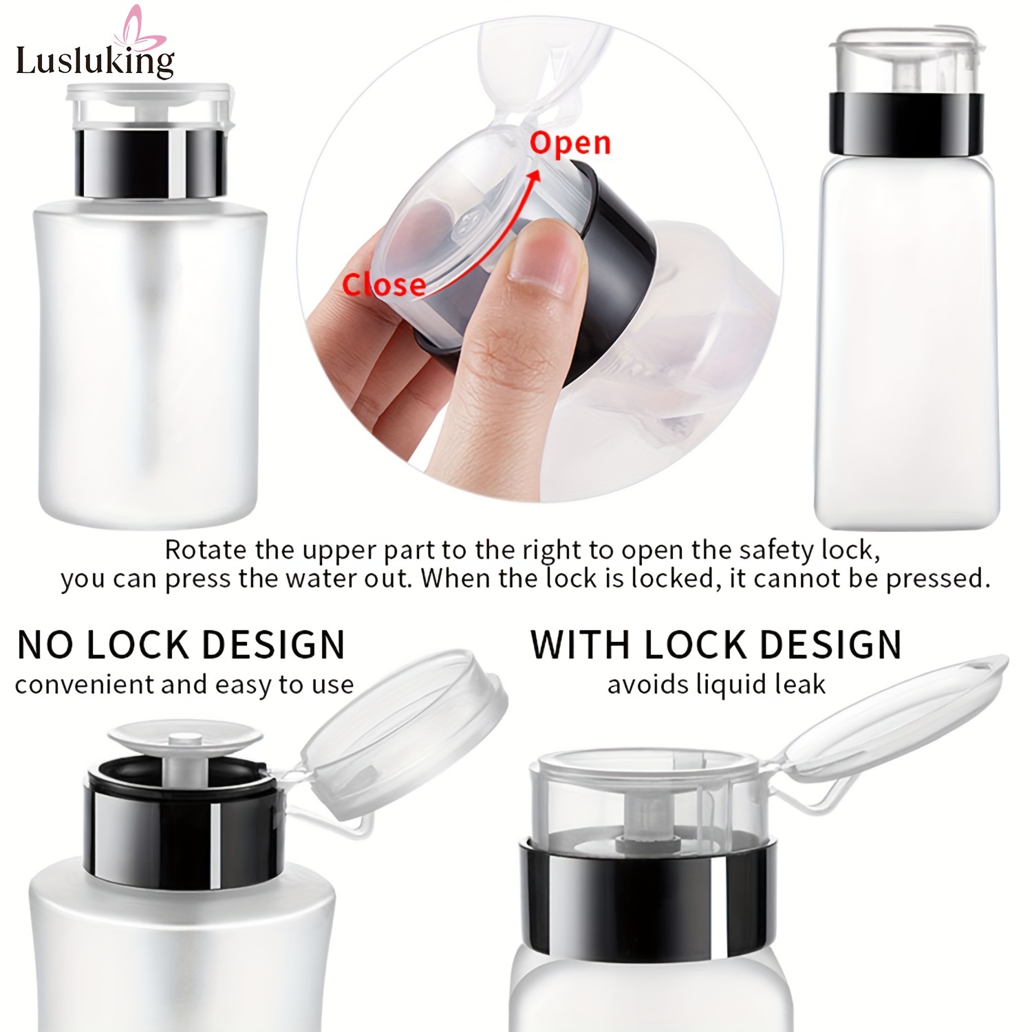 

2pcs Set 2.03/5.07oz Professional Push Down Pump Dispenser Bottle For Nail Polish And Makeup Remover - Easy And Empty Bottle - Travel Accessories