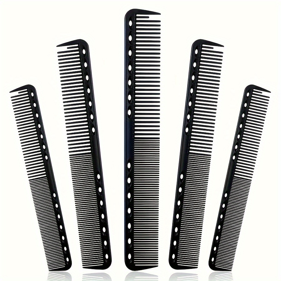 

5pcs Fiber Hair Styling Combs - Fine Tooth, Heat Resistant, Anti-static For All Hair Types, Abs Plastic Handles With Hanging Holes, Hair Styling Tools | Polished | Carbon Fiber Combs