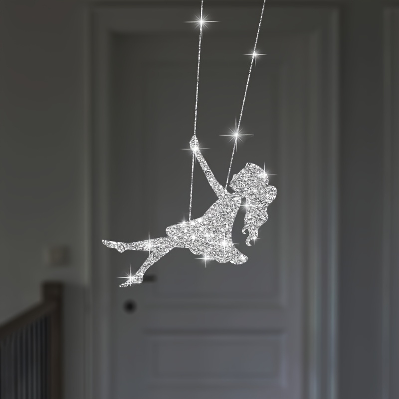 Image of Creative Swinging Girl Vinyl Stickers | Shimmery Glitter, Self-adhesive, Suitable For Bedroom Doors, Living Room Walls, Glass Windows