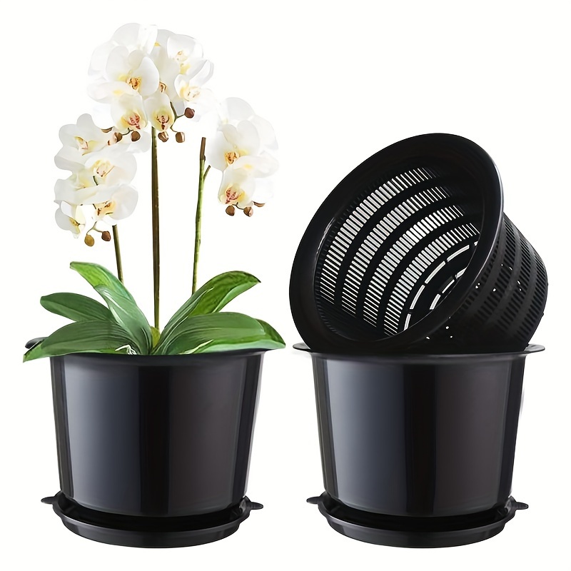 

8 Inch Orchid Pot With Holes And Tray, Double Plastic Large Orchid Planter For Indoor And Outdoor , Orchids, , And Succulents