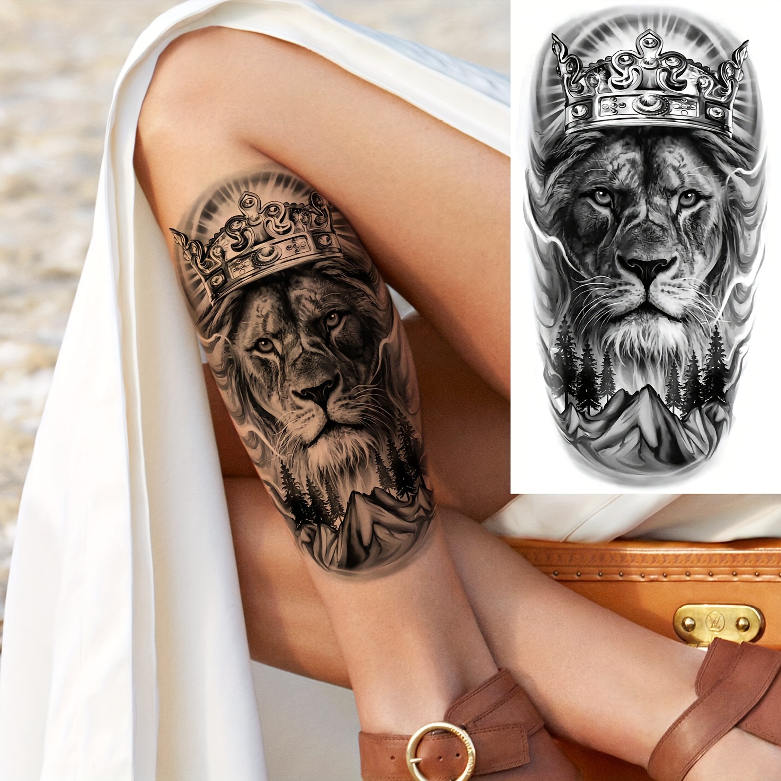 

dramatic" Large Black Lion King Temporary Tattoo Sticker - Realistic Forest Tribal Design, Waterproof & Long-lasting Body Art For Men And Women