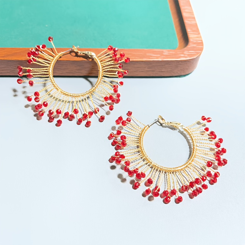 Women's Handmade Crochet Twisted Wire-Wrapped Round Ear Studs Earrings