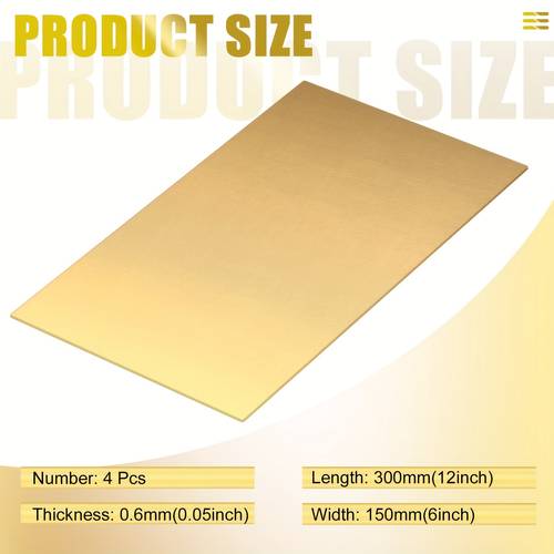 4pcs 6 x12 x 0 025 22 gauge 0 6mm brass sheets double sided metal shims for crafts diy keychains dice decorative projects thin industrial metal plates for hobbies home decor craft supplies intricate designs durable crafts material