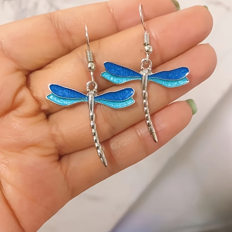 Image of A Pair Of Blue Dragonfly Bohemian-style Drop Earrings, Perfect For Vacations, Daily Wear, And Suitable As A Gift