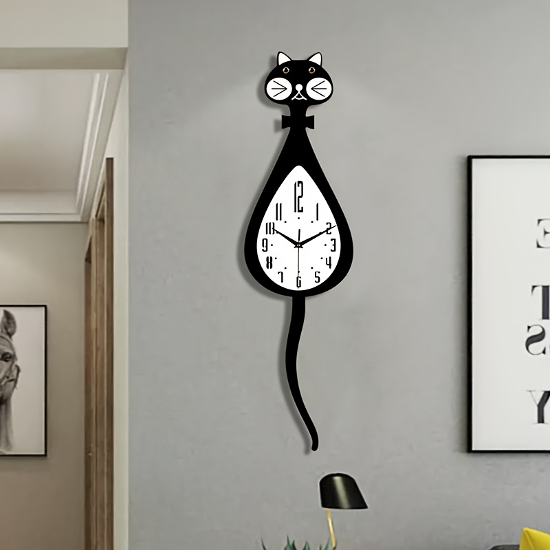 

1pc, Fun Wall Clock, Acrylic Decorative Wall Clock With Tail Swing , Quiet Clock, Suitable For Living Room And Bedroom, Modern And Decoration Clock. Gift For Cat Enthusiasts