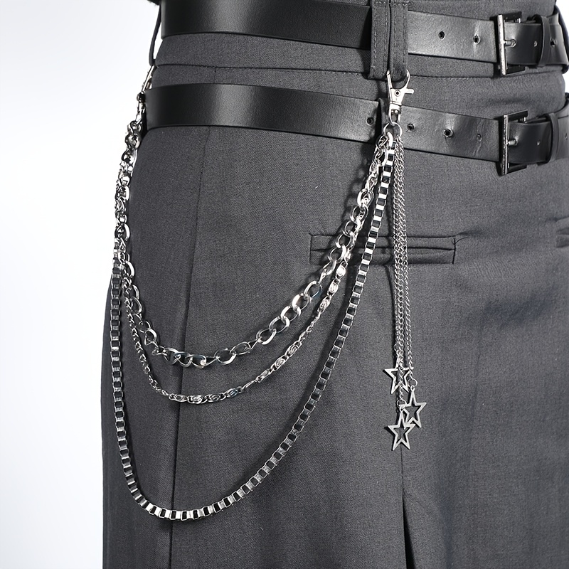 TEMU Set di catena per cintura decorativa multi-stile, ciondolo a stella traforata per catena per pantaloni e cintura decorativa in metallo accento