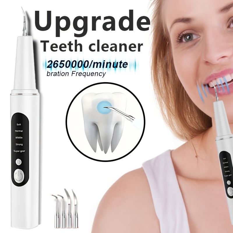 

1 Teeth Cleaner With Led Light And Mirror, Type-c Rechargeable, Rechargeable Teeth Cleaning Set With 5 Adjustable , 4 Replaceable Cleaning Heads, Suitable For Daily Cleaning