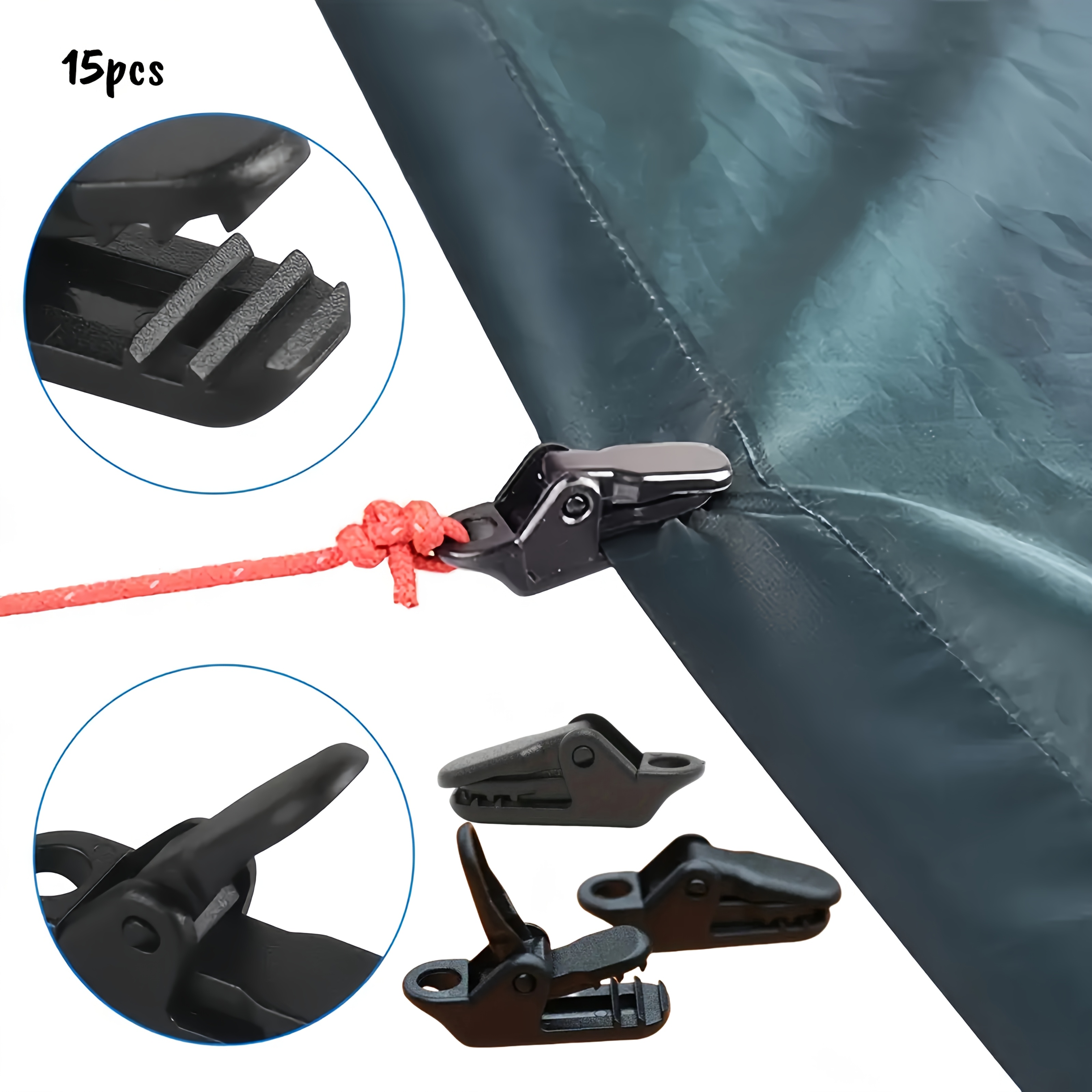 15pcs Durable Tent Clips, Windproof Tent Clamps, Multi-functional Portable Design, Ideal For Secure Outdoor Camping, Perfect Camping Accessory