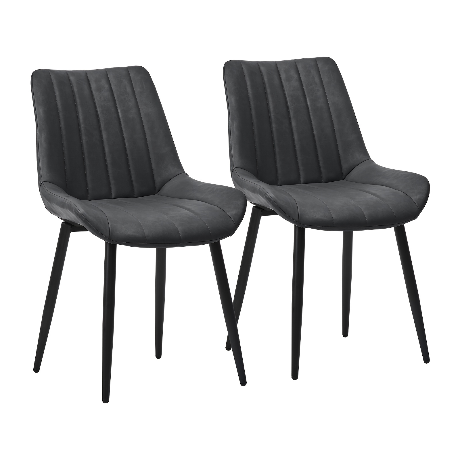 TEMU Set Of 2 Modern Dining Chairs, Faux Leather Upholstered Kitchen Chairs With Tufted Backrest & Metal Legs, Padded Seat Accent Side Chairs For