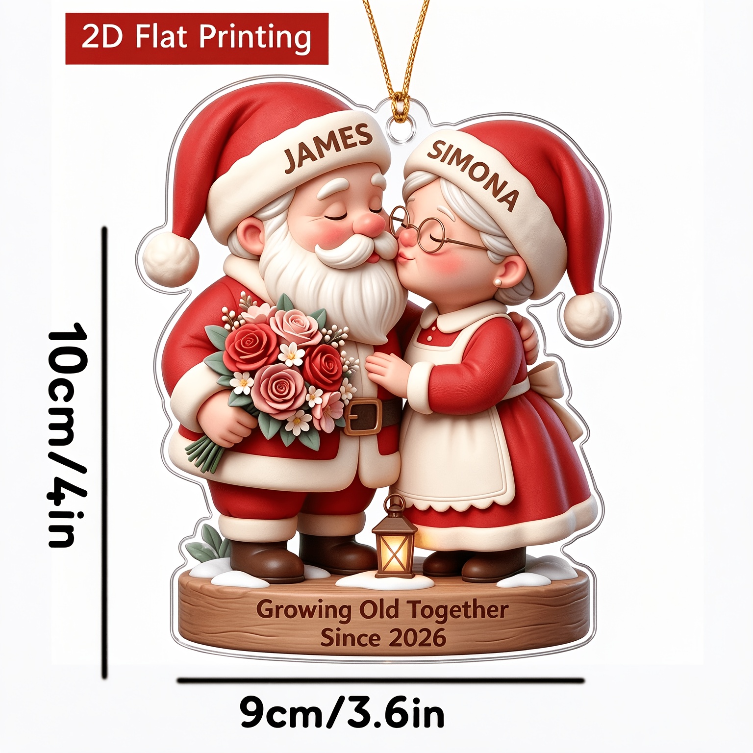 TEMU 2d Flat Personalized Custom Christmas Ornaments For Couples Who Want To Age . Customizable With Names And Years, Featuring Santa Claus And Other
