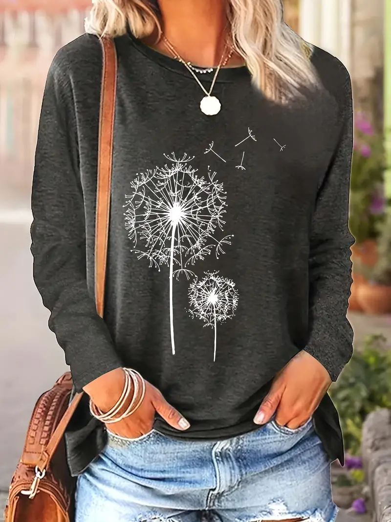 2023 spring autumn new arrival printed round neck loose long sleeve t shirt machine washable daily wear and home use spring fashion autumn clothing geometric print relaxed fit breathable fabric comfortable fabric basic top everyday wardrobe casual wearers Product details 16