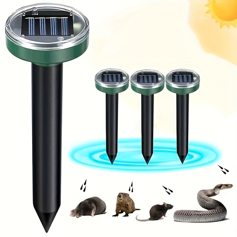 Image of 4 Kits, Solar Powered Technology Repellent, Groundhog Repellent, Gopher Repellent, Mole Deterrent Spikes, Repellent, Gopher, Mole, Repellent, Suitable For Outdoor Lawns, Gardens And Yards