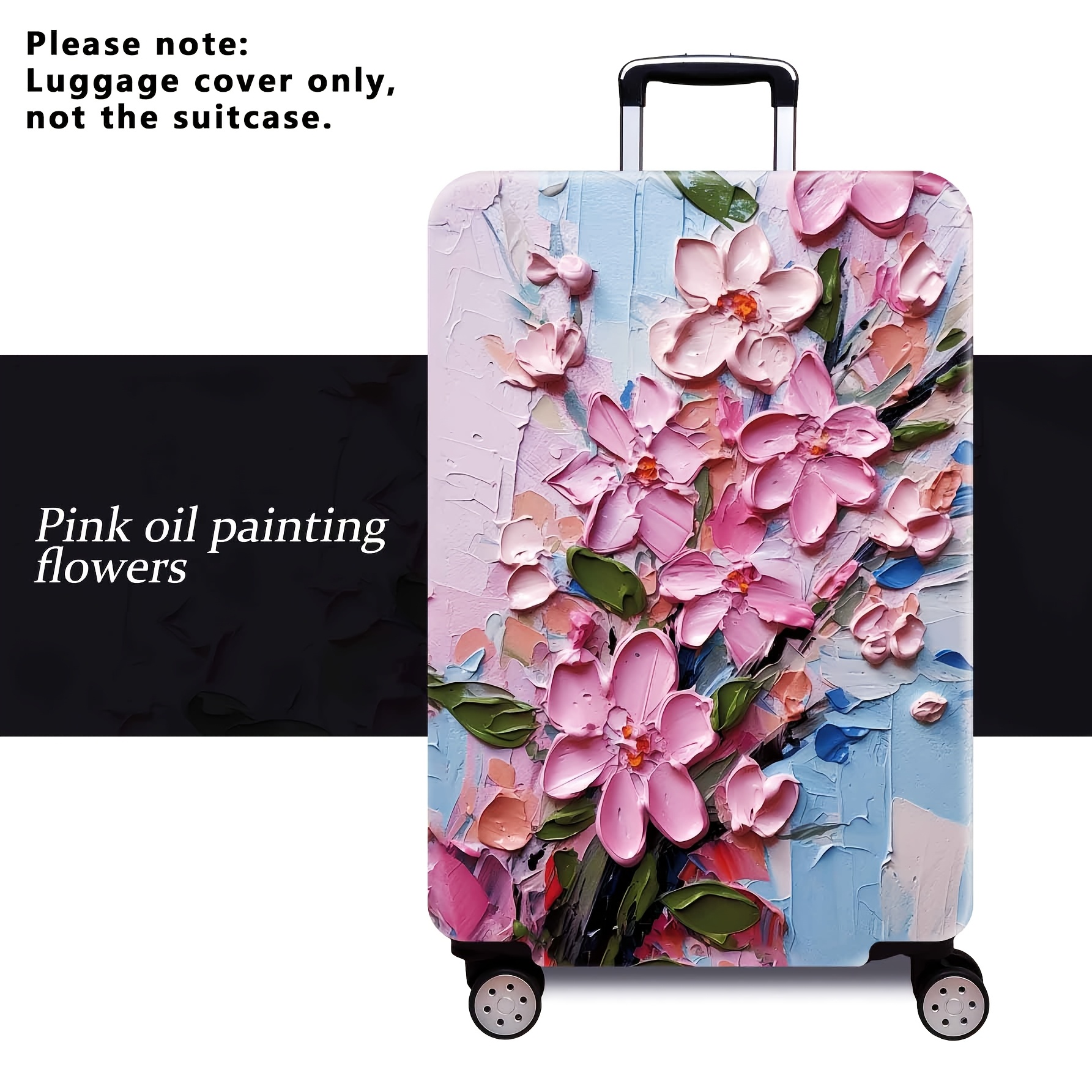 TEMU 1pc / Botanical Oil Painting Pattern / Flat Print Design / Luggage Protective Cover (luggage Protective Cover Only, Luggage Not Included) /