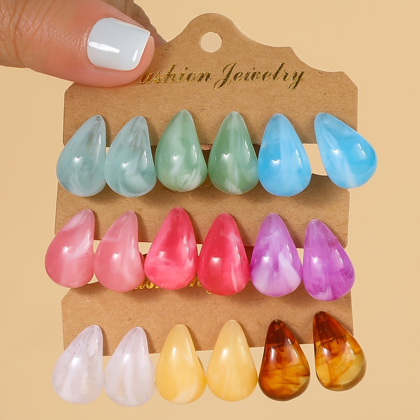 18pcs Vibrant Candy Colored Water Drop Earrings Set