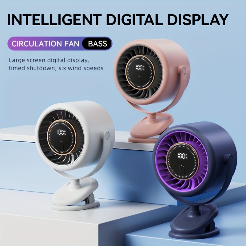 Ventilatore USB Con Clip - 5 Velocità, Batteria 4000mAh, Display LED, Gira 720°, Silenzioso Per Casa/Ufficio/Campeggio - Foto 4
