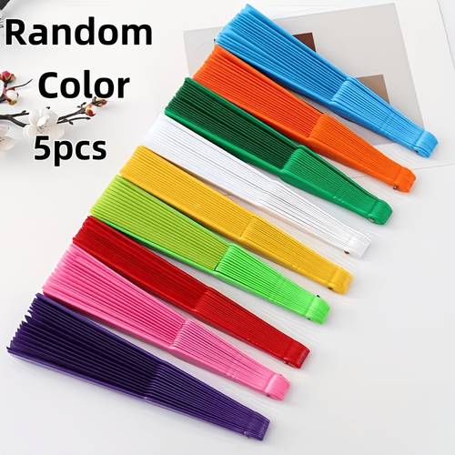 5pcs nese folding fans plastic hand fans for tai dance performances and decoration random colors