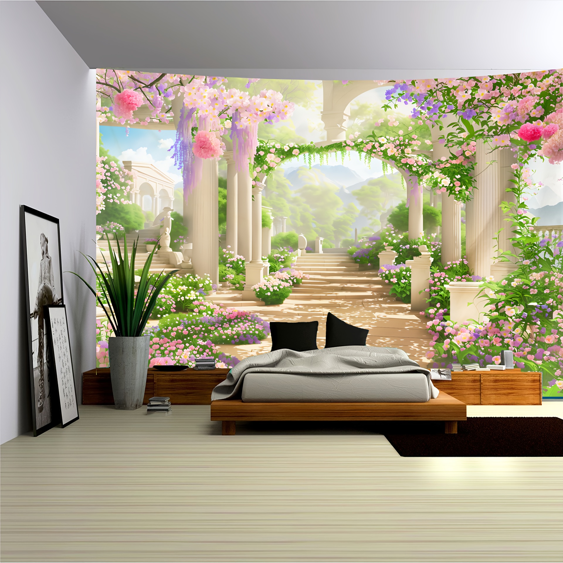 

1pc Flower Scenery Tapestry, Large Size Photo Background, Bedroom Aesthetic Hanging Tapestry, For Bedroom Office Living Room Home Decor, With Free Accessories