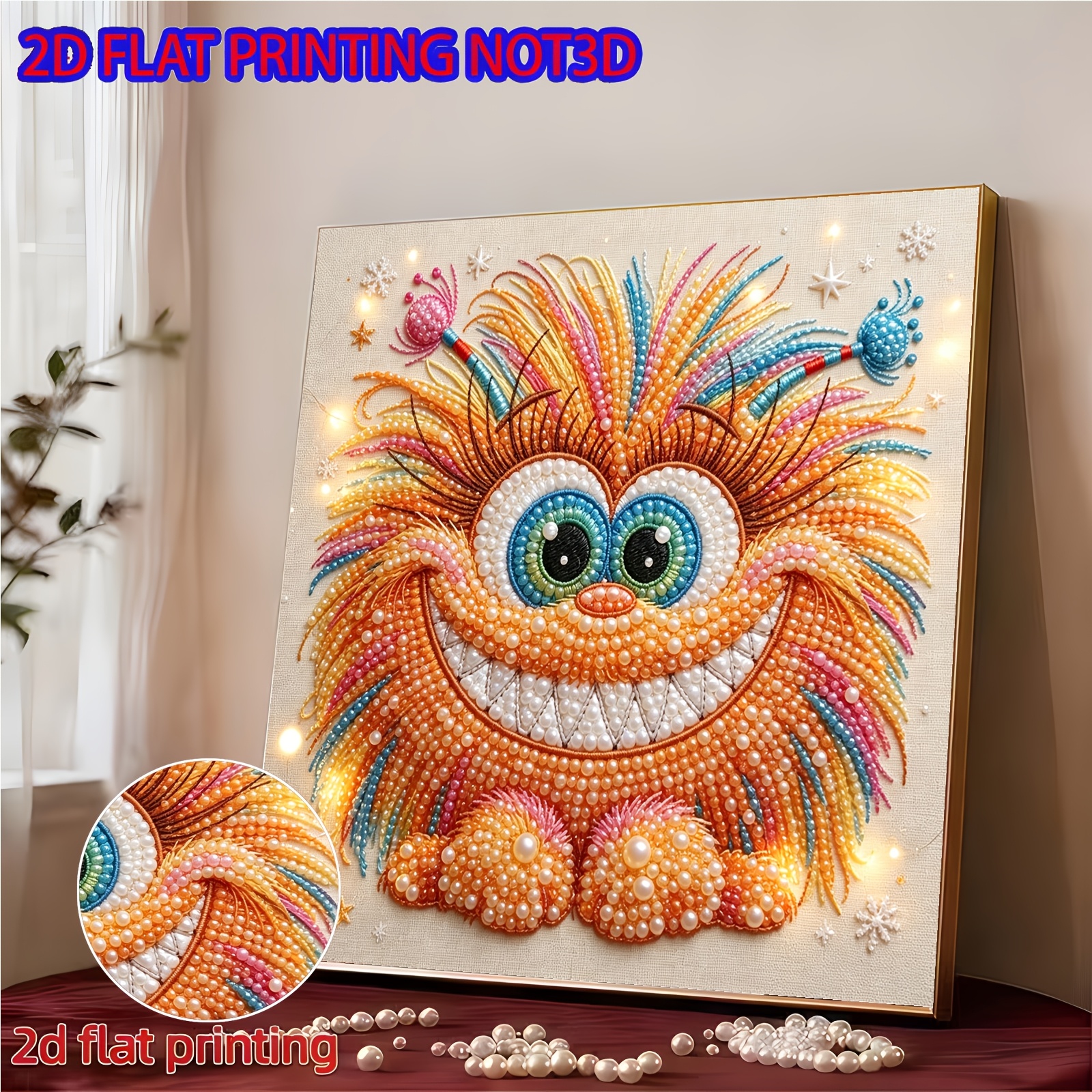 TEMU Peinture sur toile 2D plate 1pc avec motif de dessin animé coloré, pointe de perle, décoration de bureau anti-stress à , ensemble d'art de perle