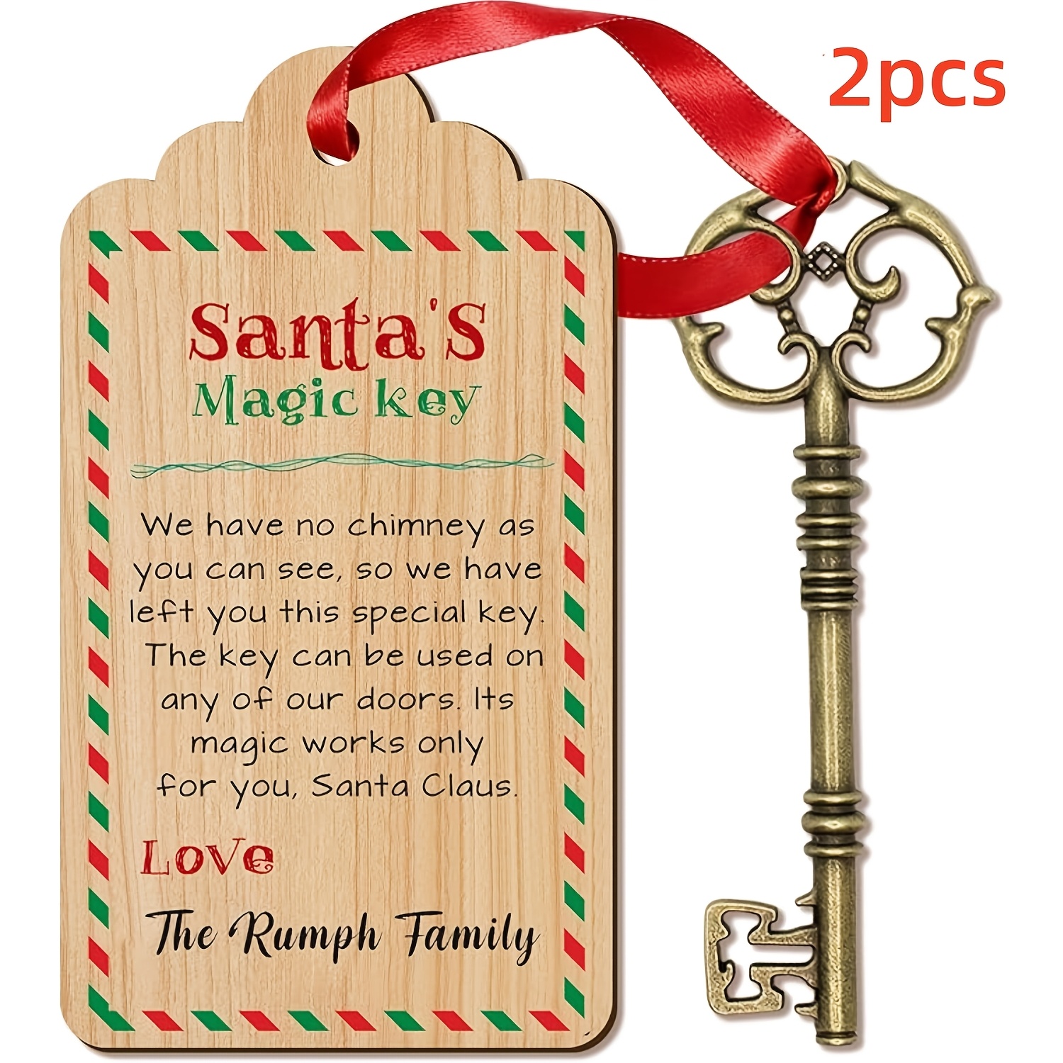 TEMU 2pcs Santa Keychains, Wooden Personalized Hanging Tags Suitable For Chimney-less Houses, Metal Santa Christmas Ornaments, Santa Christmas Tree